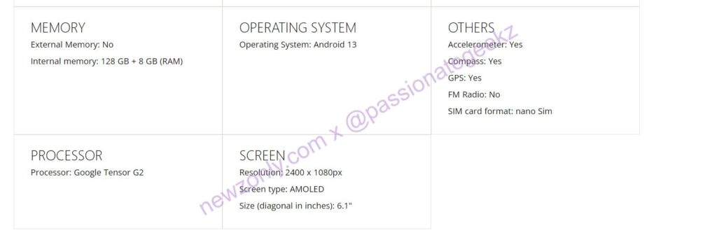 Google Pixel 7A Specifications