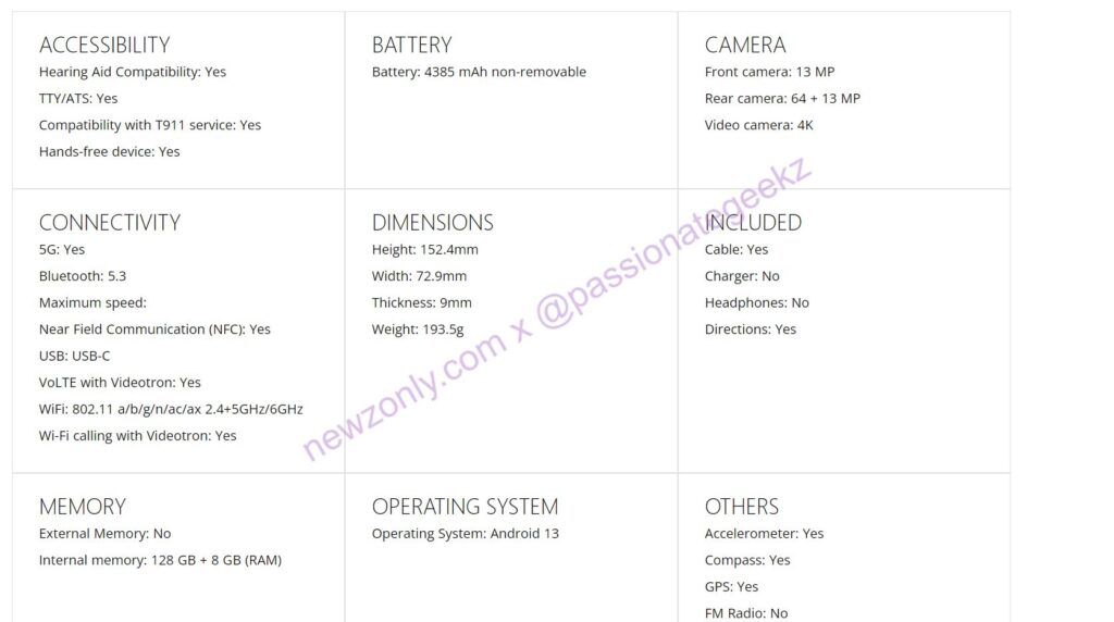 Google Pixel 7A Specifications