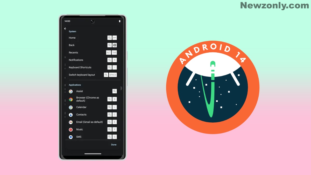 Android 14 new physical keyboard shortcuts